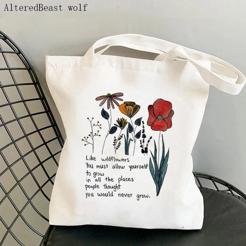 Women Shopper bag Wildflower floral Kawaii Bag Harajuku Shopping Canvas Shopper Bag girl handbag Tote Shoulder Lady Bag