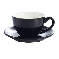 Leeseph European Modern Ceramic Coffee Cup and Saucer Set - 220ml (Black)