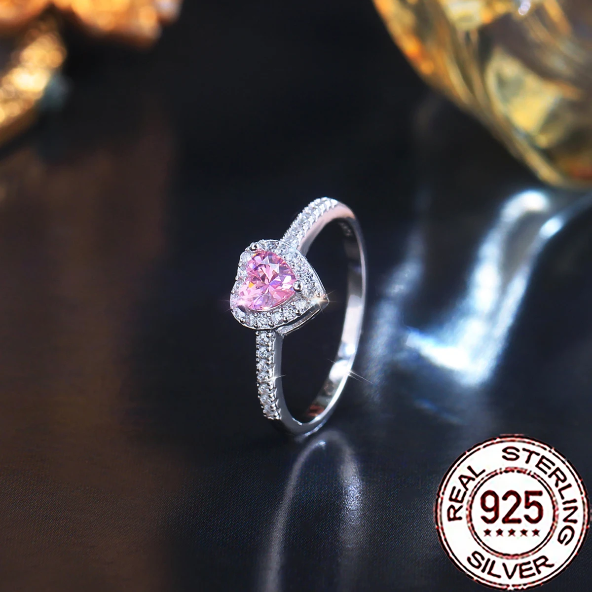 CWWZircons Ring aus 925er-Sterlingsilber, modischer rosa Zirkonia, herzförmiger Ring für Frauen, feiner Hochzeit, Verlobung, Schmuck, Geschenk SR082 – Detail 6