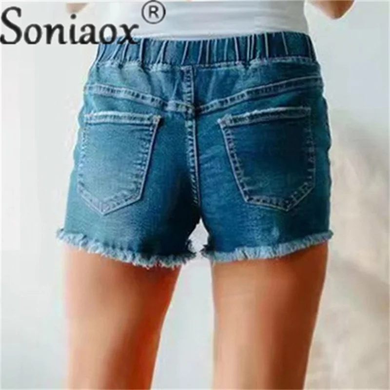 Women's Loose Waist Lace-up Denim Shorts 2023 Summer Fashion Streetwear Broken Holes Three Quarter Pants Casual High-waist Jeans