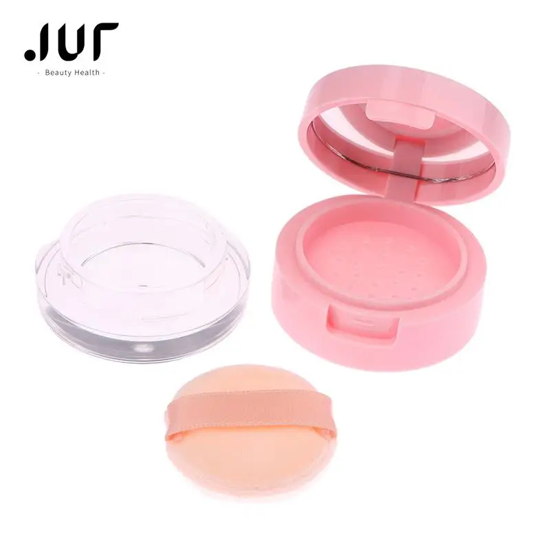 

Portable Plastic Powder Box Empty Loose Powder Pot With Sieve Mirror Cosmetic Sifter Loose Jar Travel Makeup Container