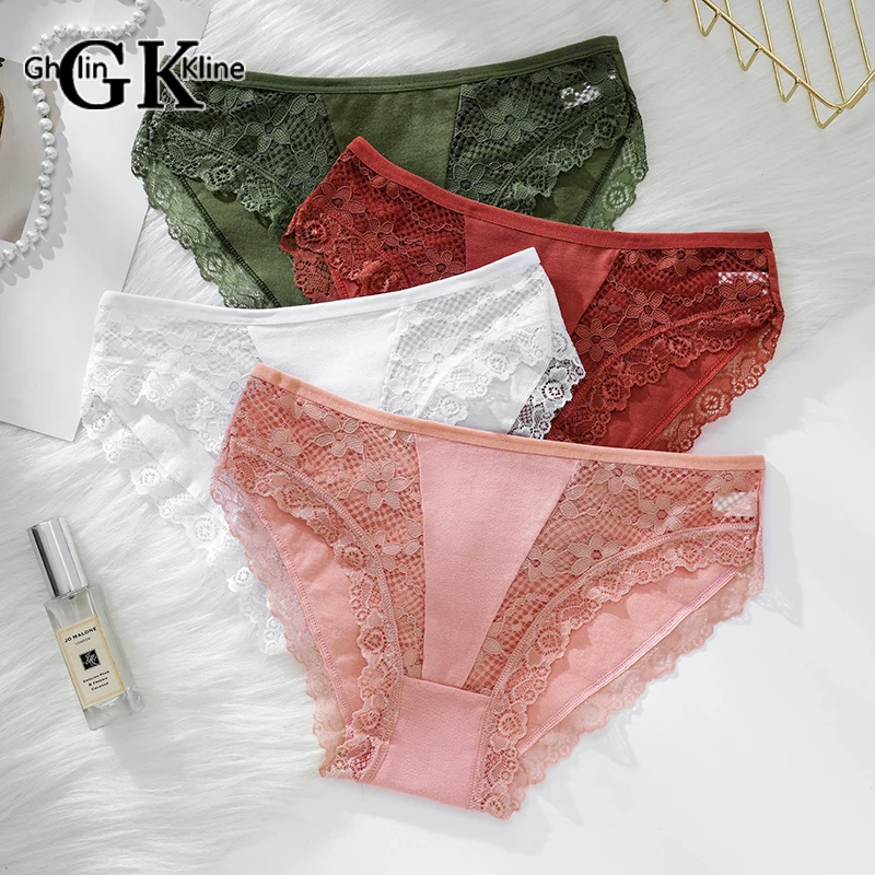 

GK Brand Elegant Women Panties Hollow Figure Flower Briefs Solid Color Flimsy Cotton Flat Belly Underpants Lingerie