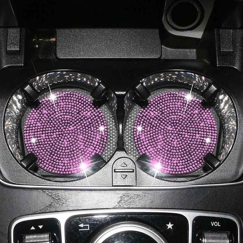 2PCS Diamond Car Coaster Water Cup Bottle Holder Anti-slip Pad Mat Silica Gel for Woman