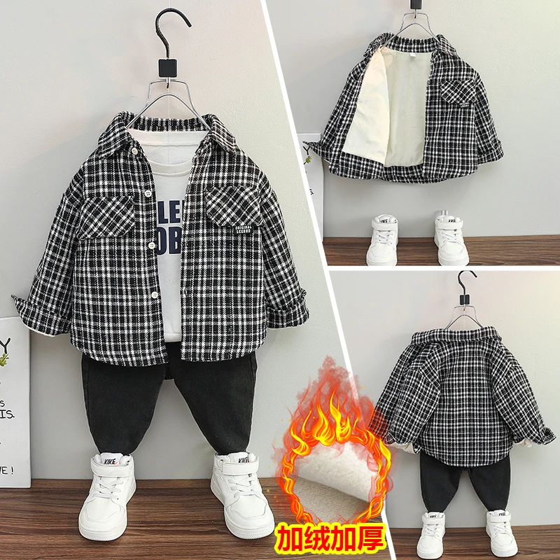 

New Autumn and Winter Children's Plaid Cotton Coat Thick Fashion Boys and Girls' Jacket 2-10T