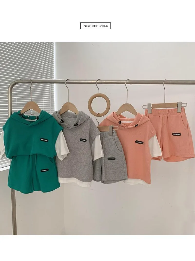 Kids Clothes Sets Short Sleeve Hooded Shirt + short 2Pcs Suit