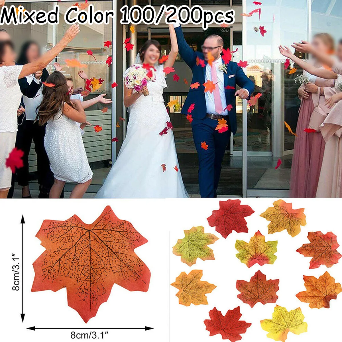 100/200pcs Herbst Ahornblatt fallen gefälschte Seiden blätter Handwerk Hochzeits feier Dekor für zu Hause Hochzeits feier Weihnachts dekoration 8*8cm – Detail 1