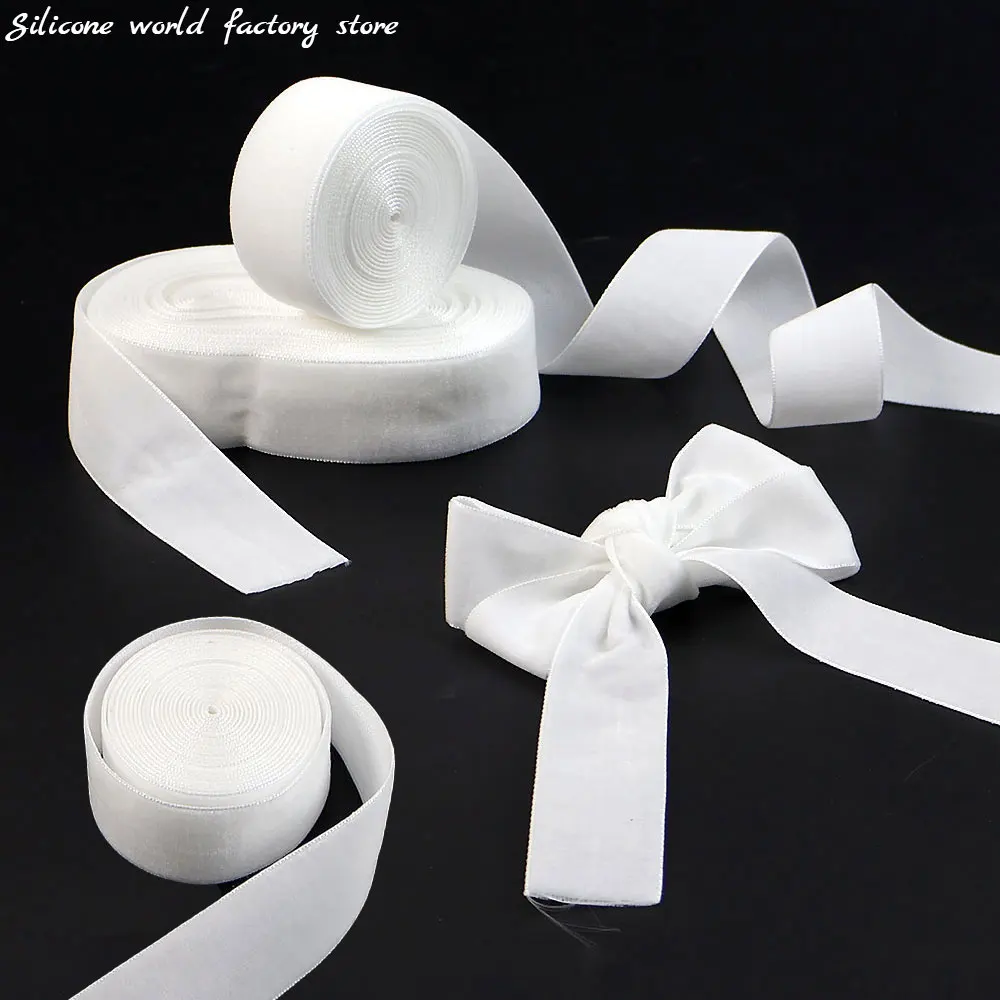 Silicone World 25MM White Single Face Velvet Ribbon Nylon Tape DIY Handmade Gift Bouquet Wrapping Supplies Home Party Decoration