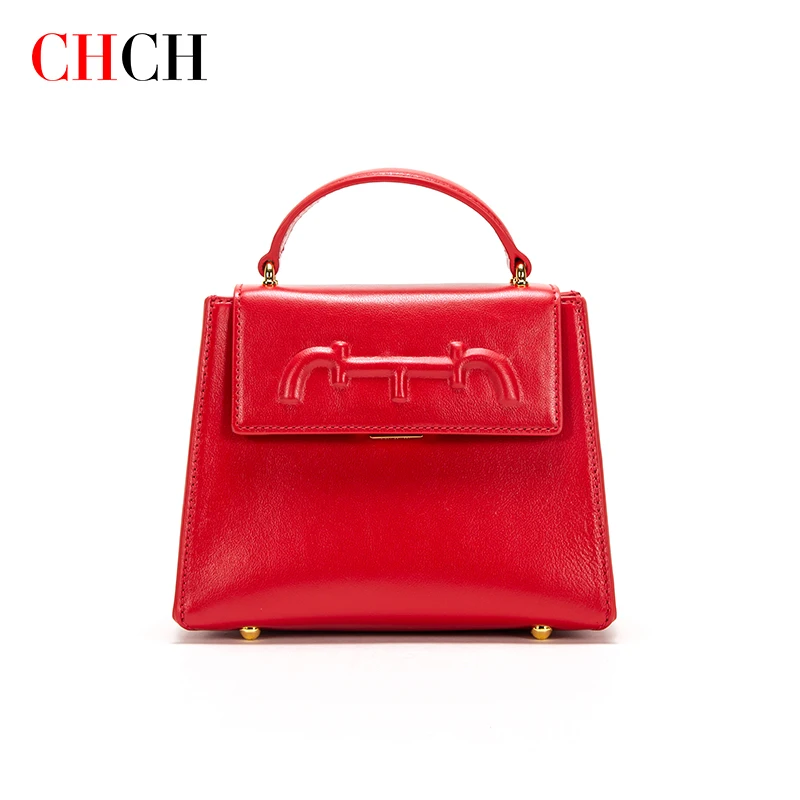 CHCH Women Cow leather Shoulder Bag Solid Color Flap Handbag Brand