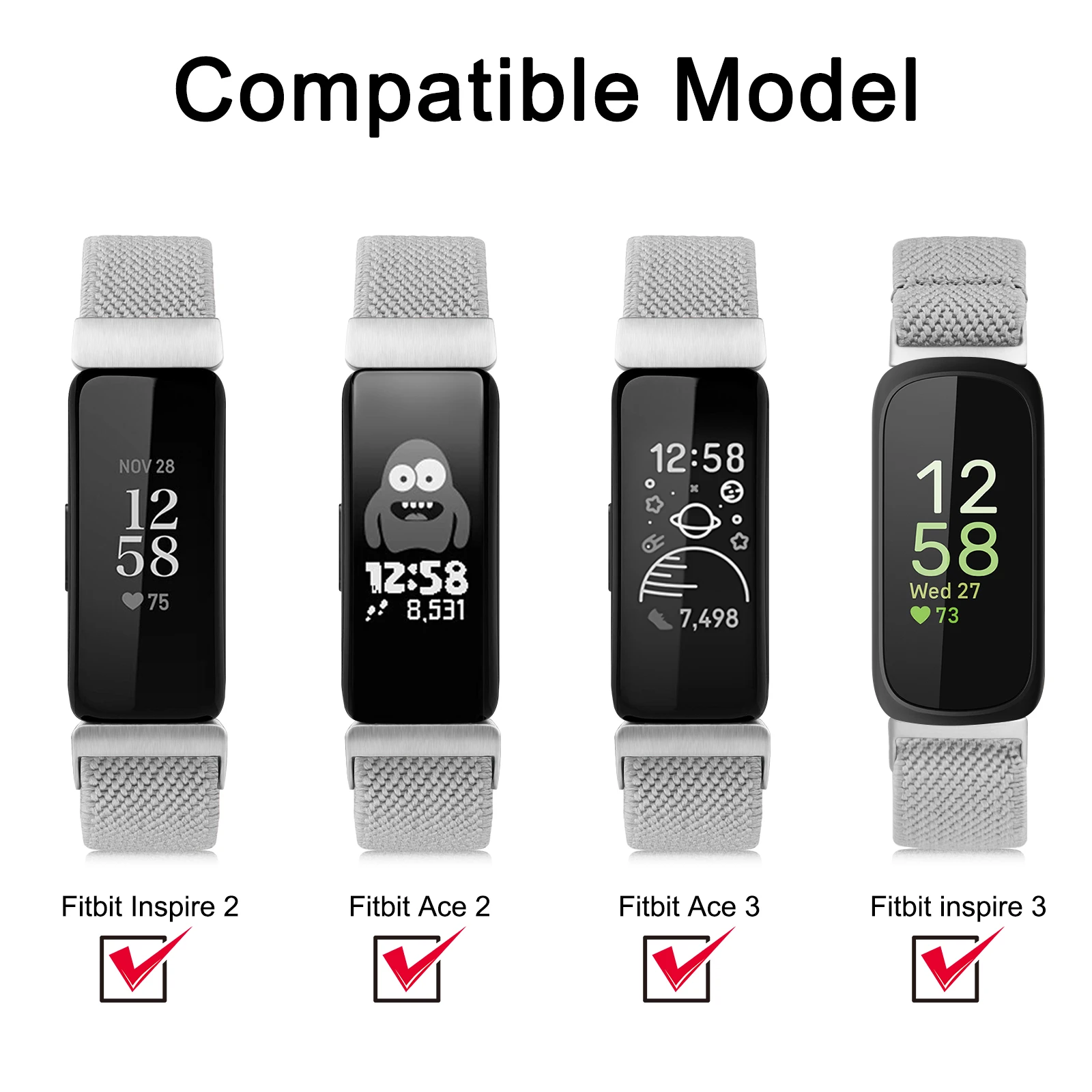 Adjustable Elastic Nylon Strap for Fitbit Watchbands – Replacement Bracelet for Inspire and Ace Series
