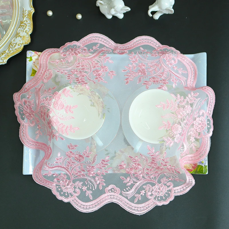 

HOT Round mesh flower Embroidery table cloth cover wedding party tablecloth kitchen Christmas Table decoration and accessories