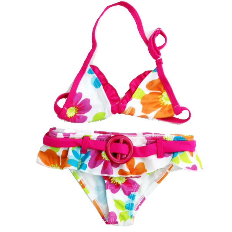 Kids Two Piece Swimwear Two Piece Swimsuit Girls Cute Flowers Pattern Swimsuit Girls Split Two-pieces Swimwear