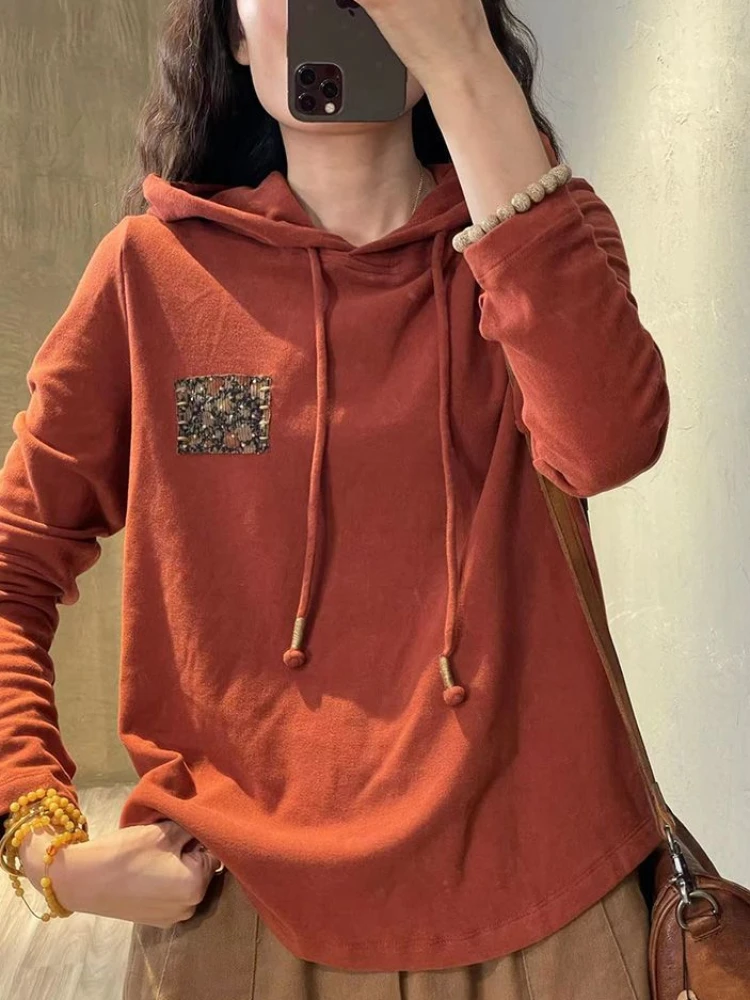 Red Tops Graphic Female Clothes Brown Slim Sweatshirts for Women