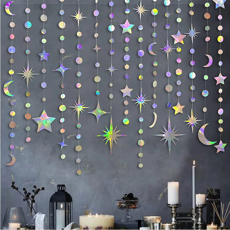 Iridescent Twinkle Star & Circle Dot Garlands