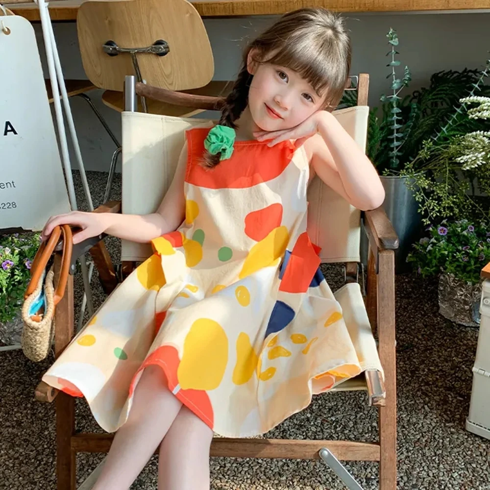 

3-14 Years Girls Summer Dress Kids Print Sleeveless Dresses for Girls Loose Casual Tank Dress Toddler Outfits Children Clothing
