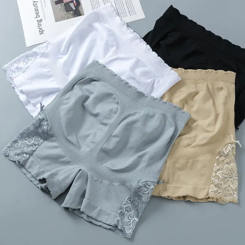 Female Panties Lace Seamless Safety Short Pants Lace Butt Lift Korean High Waist Flat Belly Panties Shorts Briefs Underwear safety shorts high waist shorts high waist panties seamless panties cotton panties safety pants lace panties high waist underwear