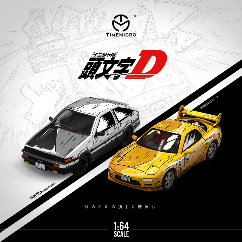 TIMEMICRO 1:64 Initial D cartoon painting AE86 & Mazda RX-7