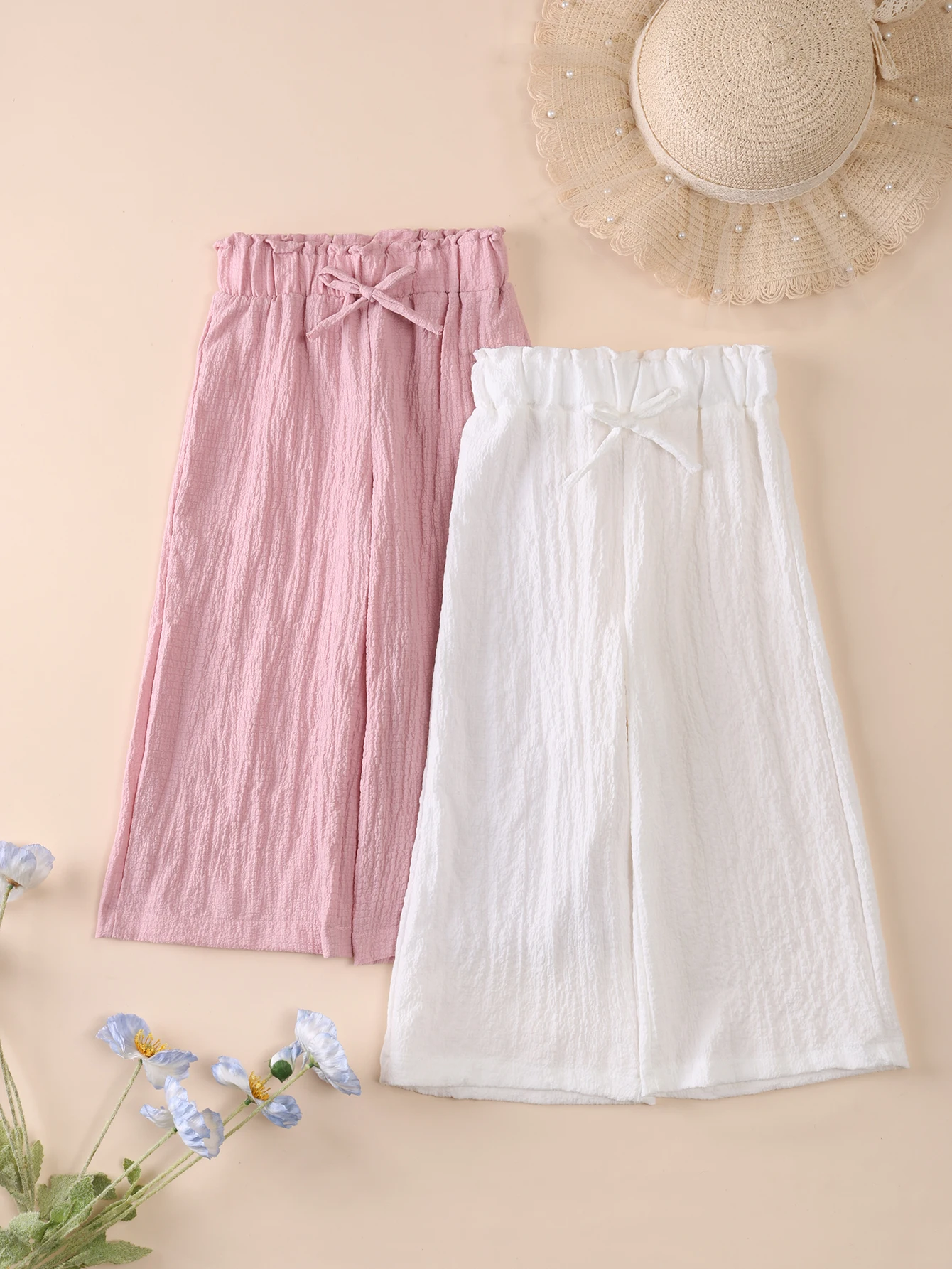 2-teilige einfarbige Mädchenhosen mit Schleifendekoration, weiche, leichte und bequeme Leggings, geeignet für Frühling, Sommer und Herbst