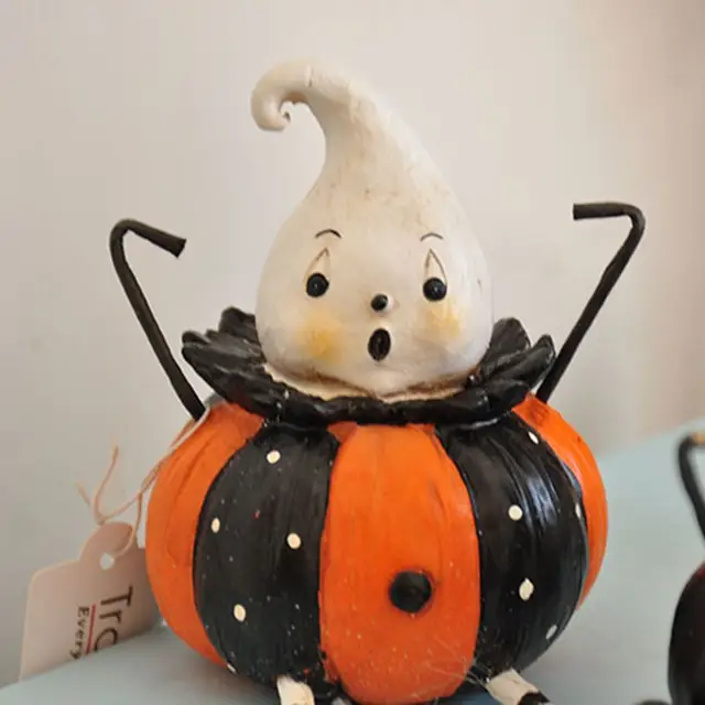 Halloween Dekoráció Macska Sütőtök Szellem Szórakoztató Jelenet Retro Kézzel Készített Festett Fekete Ajándék Szobor Kreatív Gyanta - Image 2