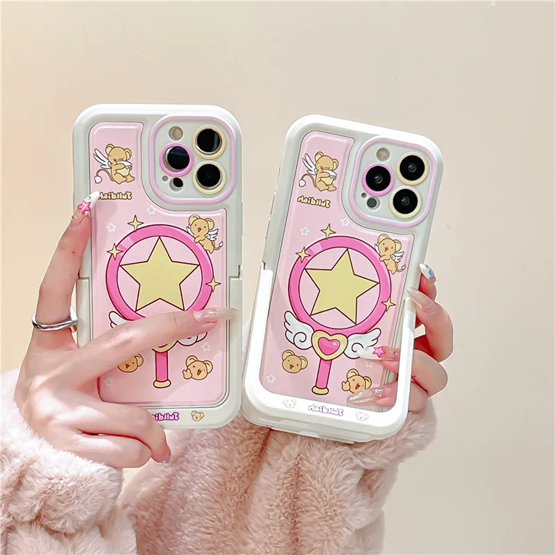 Japan Anime Card Captor Sakura Magic Girl Phone Case Per Iphone 11 12 13 14 15 Pro Max Plus Cerberus Leather Cartoon Holder Capa