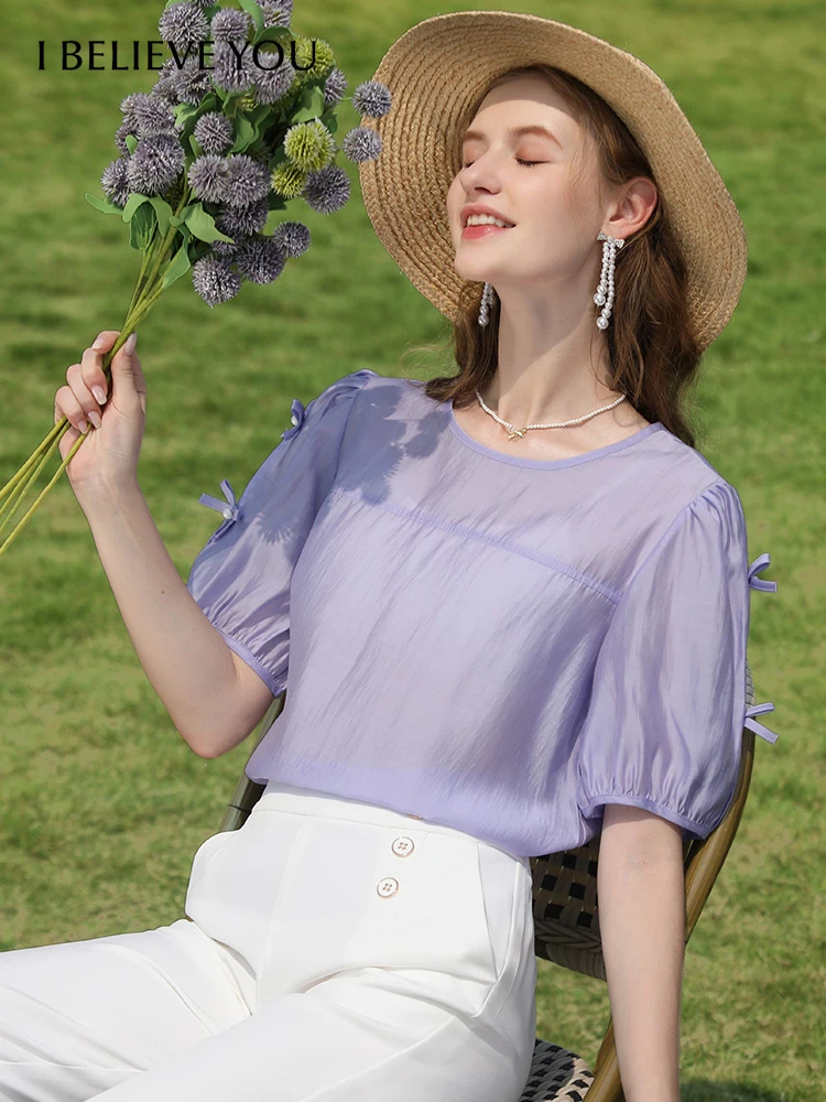 

I BELIEVE YOU Womens Tops French New Pullover 2023 Summer Women Shirts & Blouses Puff Sleeves Chiffon Women Clothing 2231055006