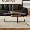Modern Coffee Table, Oval Wood Coffee Table Center Table with Metal Leg for Living Room, 47 Inch Coffee Table Accent Furniture 6