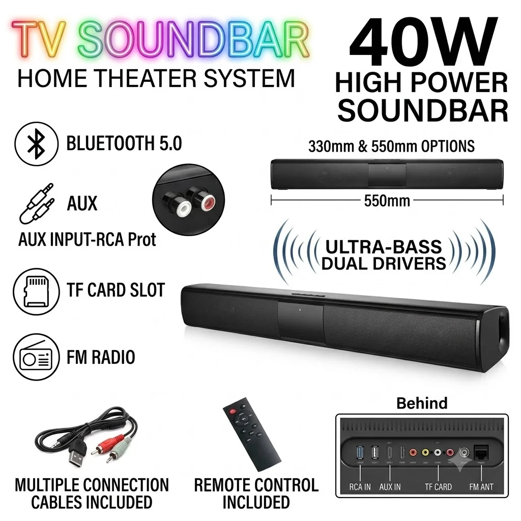 Super Powerful Wired Wireless Bluetooth Soundbar Speaker Surround Audio System TV Computer Car Home Theater FM Radio Sound Box