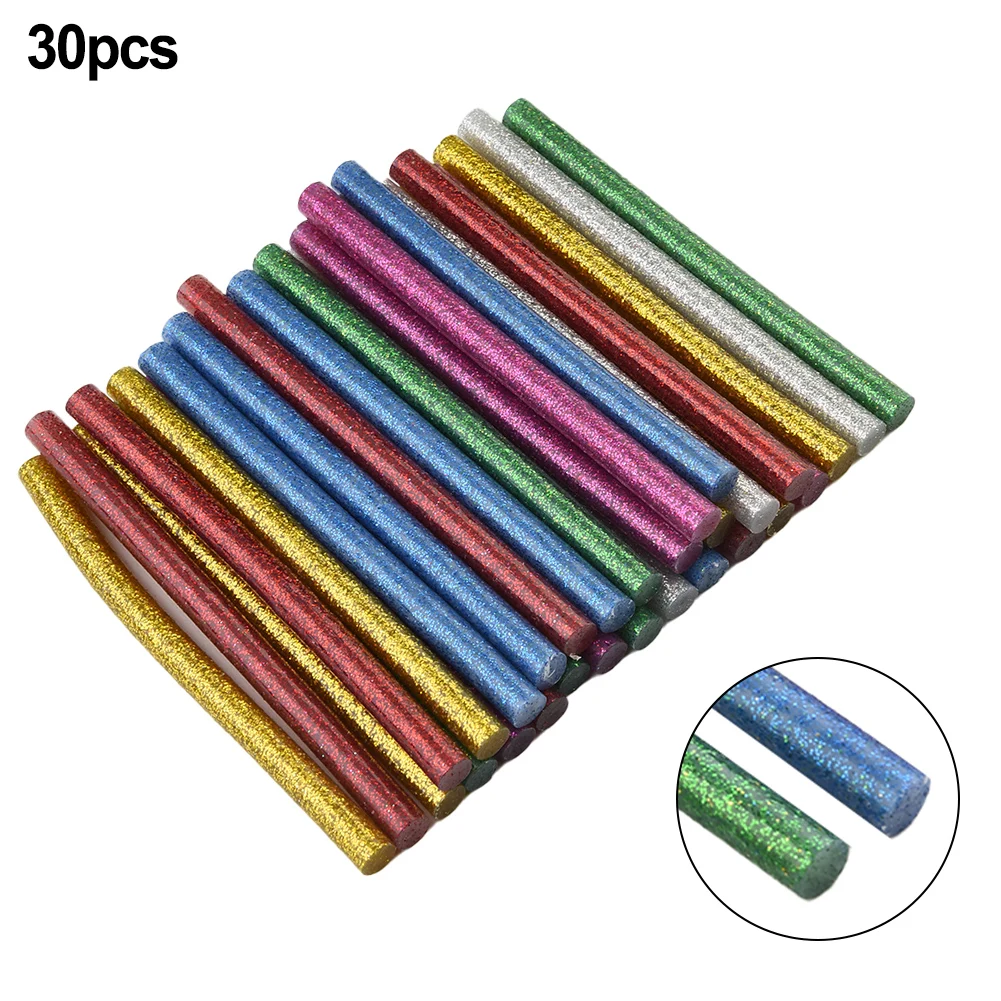 

30Pcs Hot Melt Glue Stick & Fine Flash 7×100mm Greeting Cards/Holiday Gifts/Packaging Box Hand DIY Stick Color Hot Melt Stick
