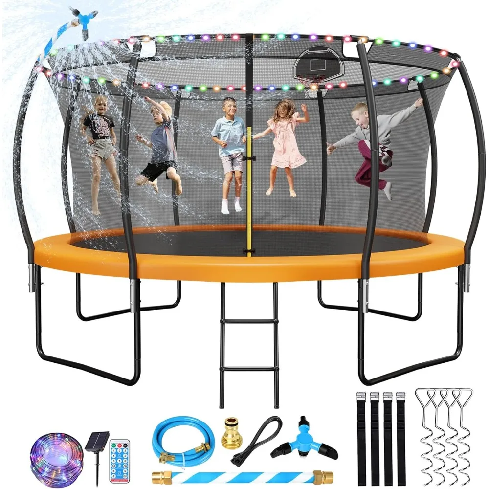 

12FT Upgrade Outdoor Trampoline for Kids and Adults, Pumpkin Trampolines with Curved Poles, Recreational Trampoline