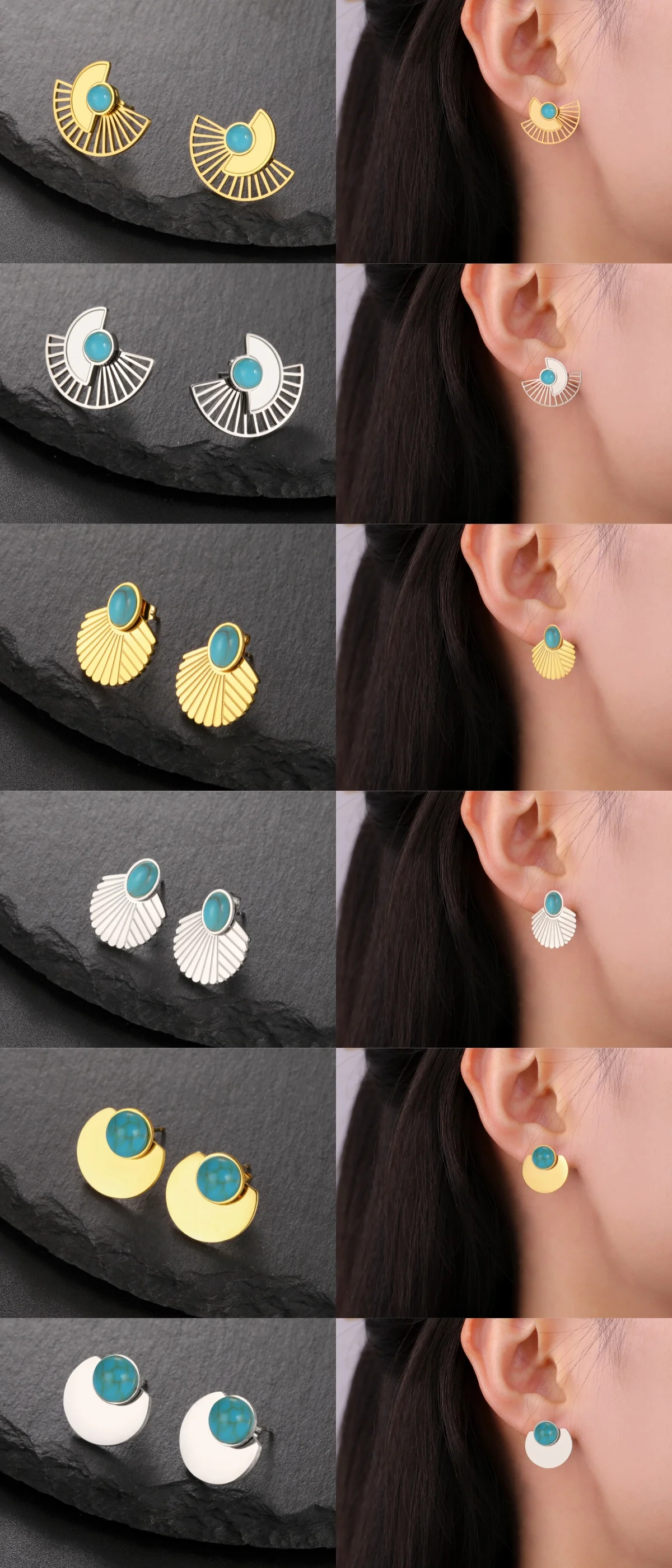 Kkjoy Minimalistischen Türkis Fan Form Stud Ohrring Für Frauen Edelstahl Shell Sektor Geometrische Party Schmuck Geschenke Großhandel – Detail 5