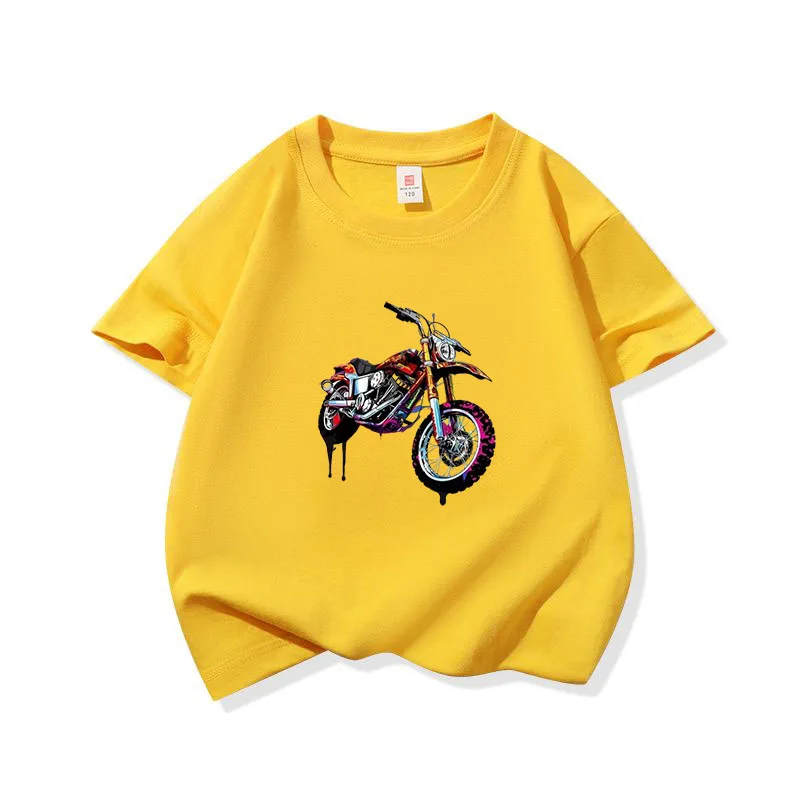 그래피티 더트 모터사이클 그래픽 티셔츠 키즈 100% 코튼 크루넥 티셔츠 반팔 통기성 좋은 상의 남아 여아 어린이용