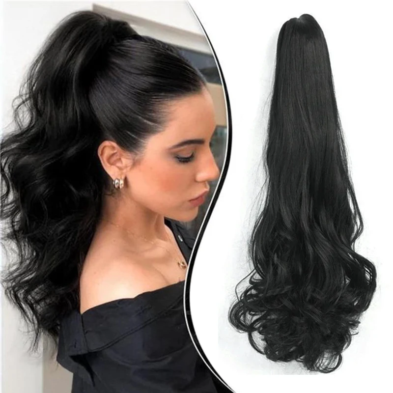 

Synthetic Long Wavy Ponytail Hair Extensions 24inch Curly Claw Clip Hairpiece Ponytail for Women Natural Fibre Fake Horse Tail