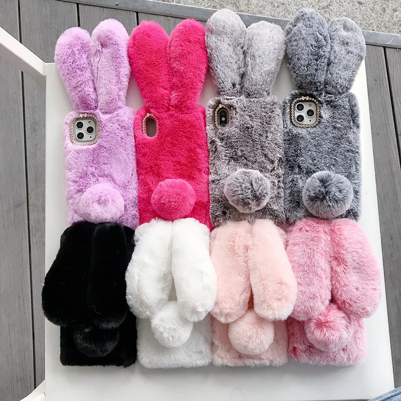 Fluffy Hair Bunny Case Faux Rabbit Phone Covers For Sony Xperia XA2