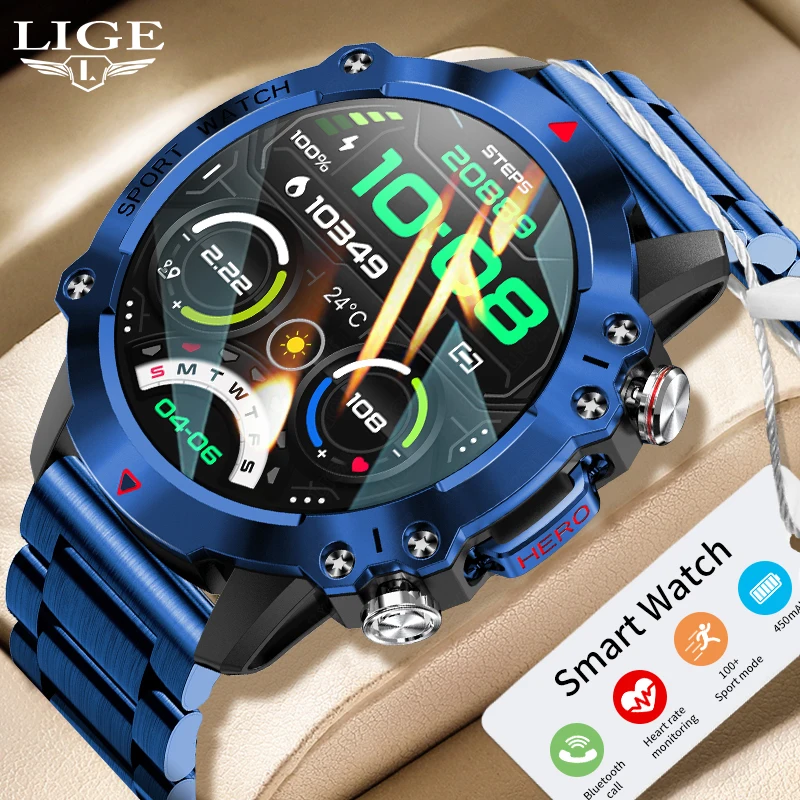 

LIGE Sports Fitness Smartwatch Men 450 mAh Large Battery Bluetooth Call Health Monitor Watches Man IP67 Waterproof Smart Watch