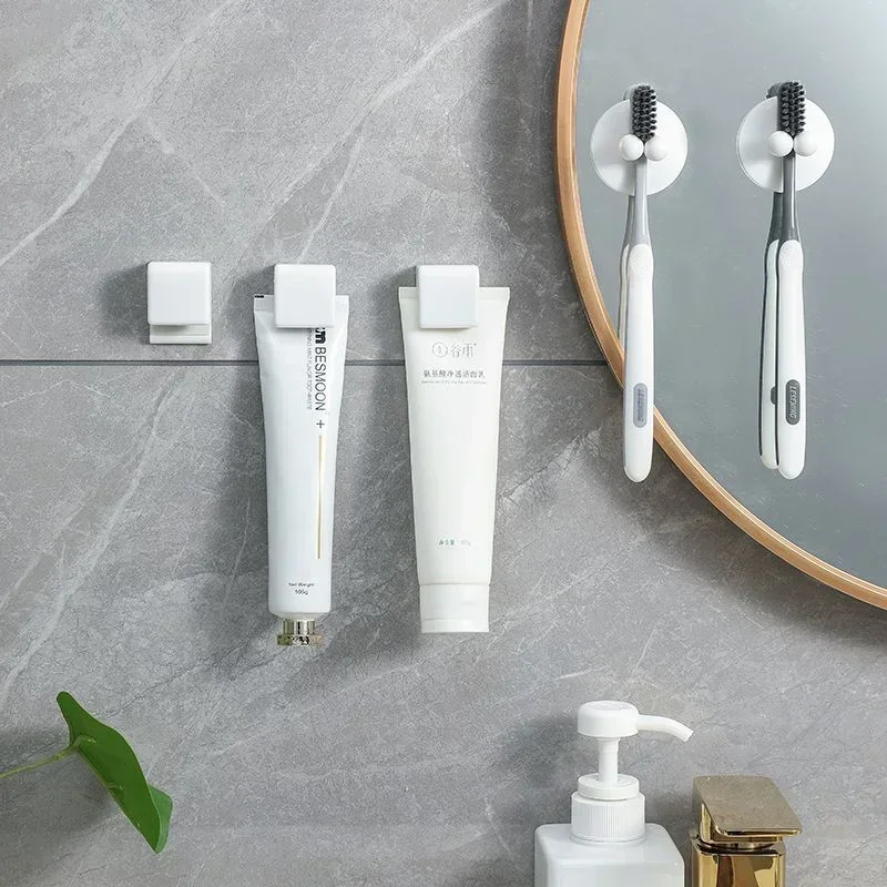 Toothbrush Holder Wall Mounted Storage Hook Bathroom Storage Rack Wall Mounted Suction Cup Electric Toothbrush Holder Punch Free Collection Rack Hook Toothpaste Dental