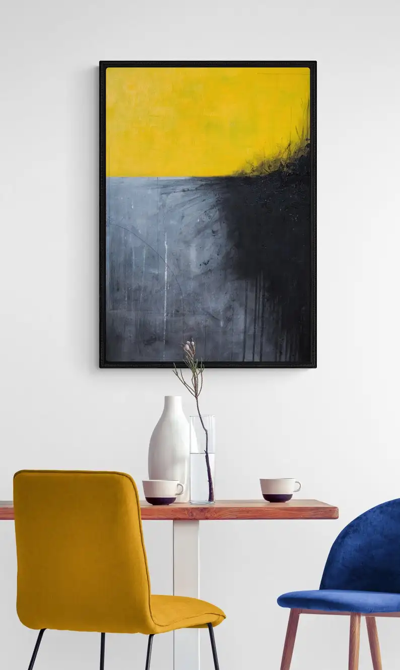 

Abstract modern art painting yellow grey white painting geometric original wall art canvasBig oil painting huge painting large