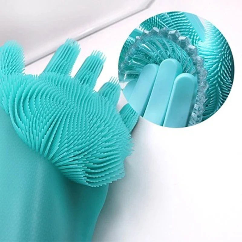 1Pair Dishwashing Cleaning Gloves Silicone Rubber Sponge Glove Household Scrubber Kitchen Clean Tools Dropshipping Kitchen