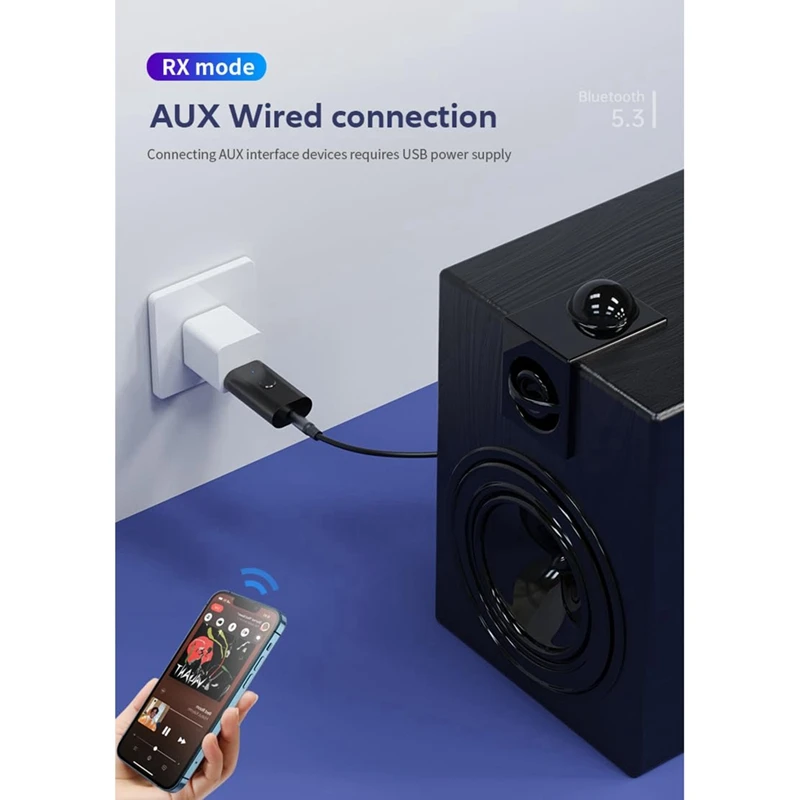 Bluetooth 5.3 Transmitter Receiver, 3.5Mm Aux Wireless USB Adapter, Built In Mic, Music Streaming, Handsfree Calls Replacement