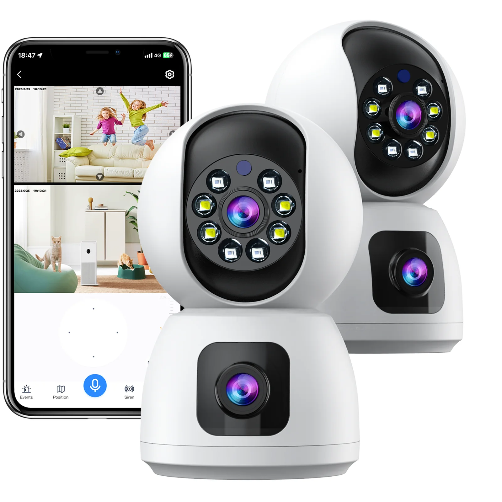 Camcamp 1080P Wifi Baby Monitor with Dual Lens Camera PTZ Auto Tracking Human Detect Wireless Pet Security Surveillance Cameras 2mp smart wifi camera ptz e27 bulb light video security detect audio alarm auto tracking baby monitor cctv surveillance cameras