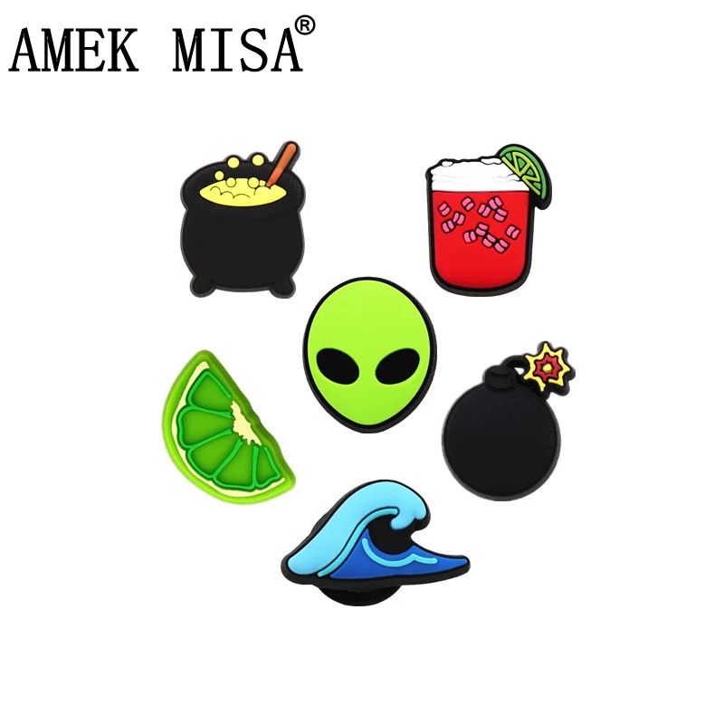 

Original 1pcs Cute Alien PVC Shoe Charms Accessories Cannonball Great Waves Shoe Decorations for Kids Party X-mas Gift