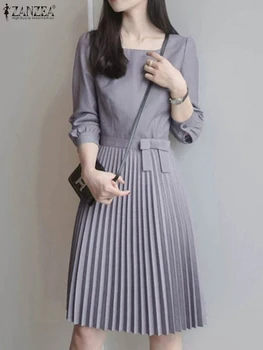 Robe plissée élégante femme col carré automne 2025