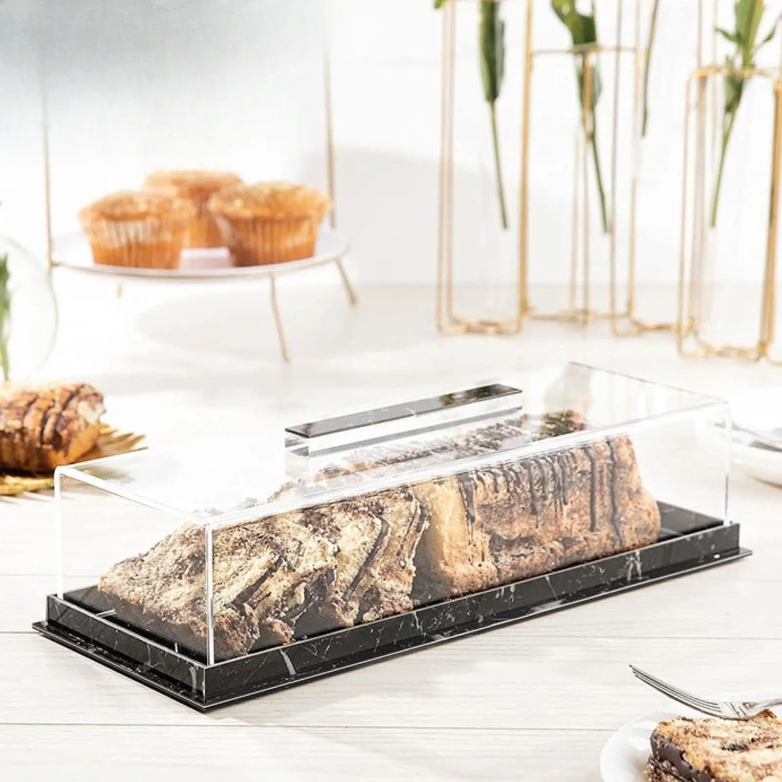 Rectangular Cake Holder with Cover Acrylic Pastry Display Case Cake Storage Tray for Home Party Wedding Countertop Decors