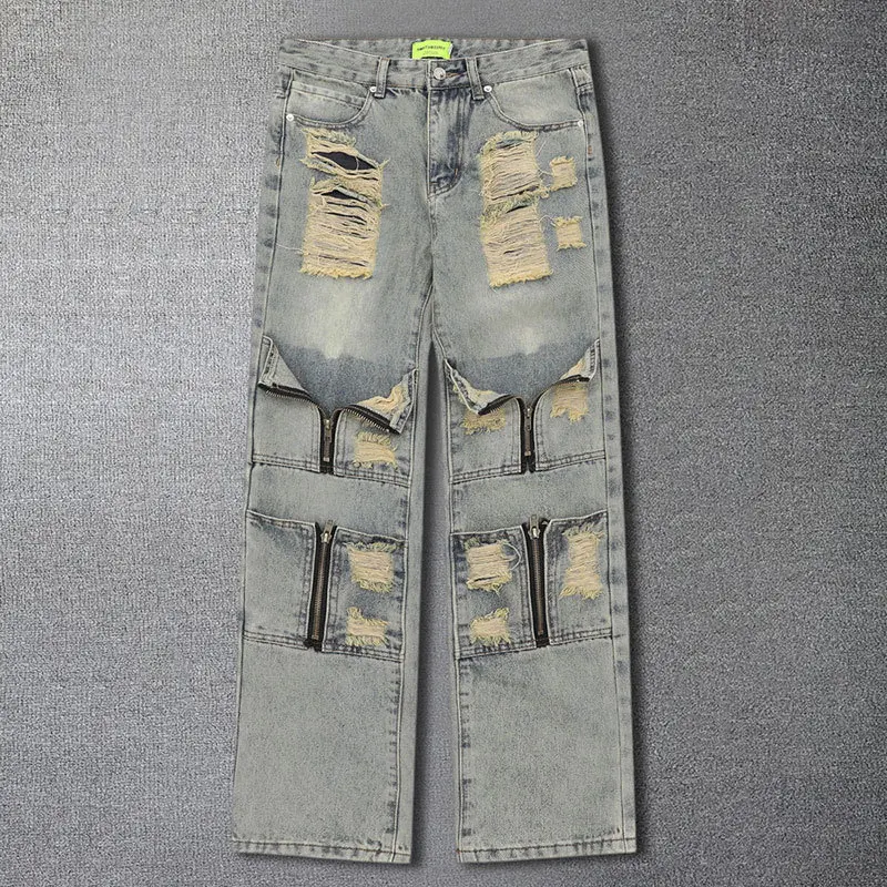 

2023 Spring Vintage Jeans Zippers Men Jeans Slim Fit Jean Hombre Streetwear Denim Pant Men Clothing Casual Pantalones Homme Jean