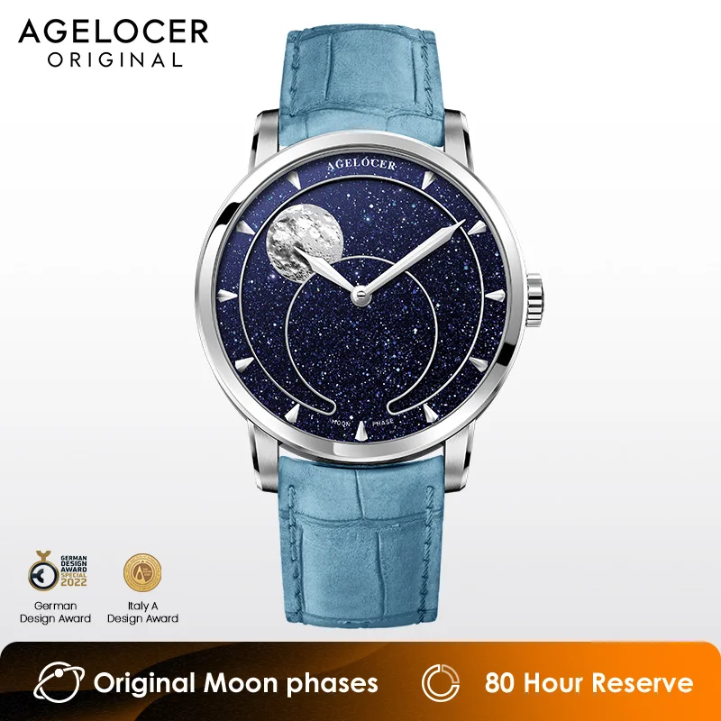 Agelocer-機械式自動時計,月の満ち欠け,天文学の時計,青い