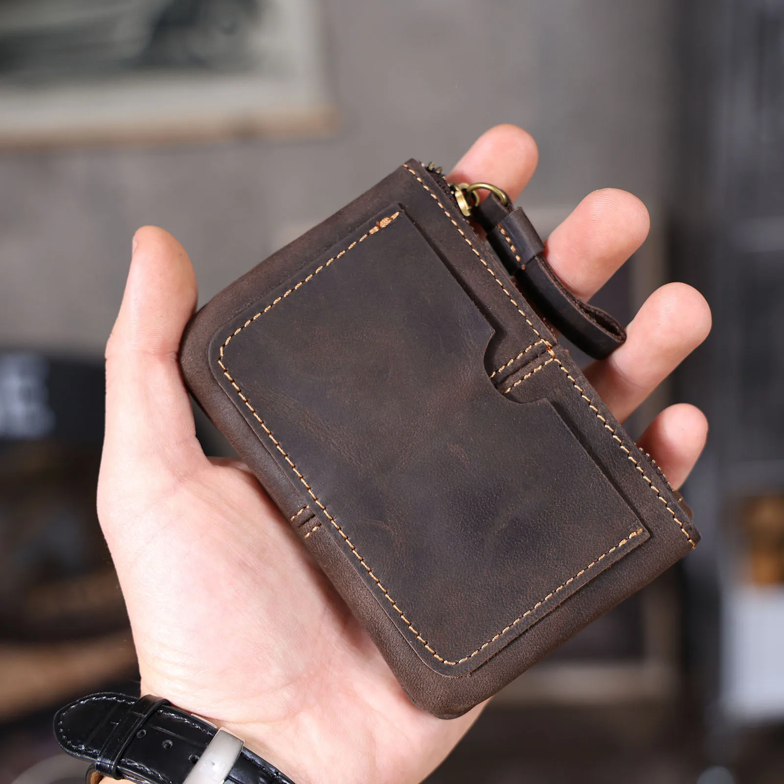 Genuine Leather Mini Card Holder Coin Purse Crzay House Leather-Perfect for Carrying Coins, Cards, and Keys