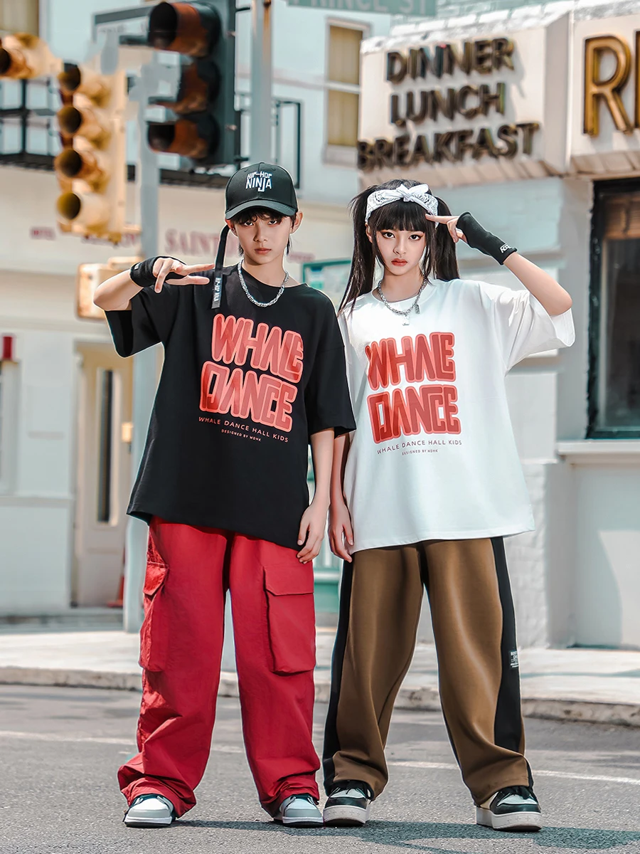 

Kids Clothing Jazz Modern Dance Costumes For Girls Short Sleeve Shirts Cargo Pants Suit Boys Hip Hop Dance Rave Clothes DQS16084