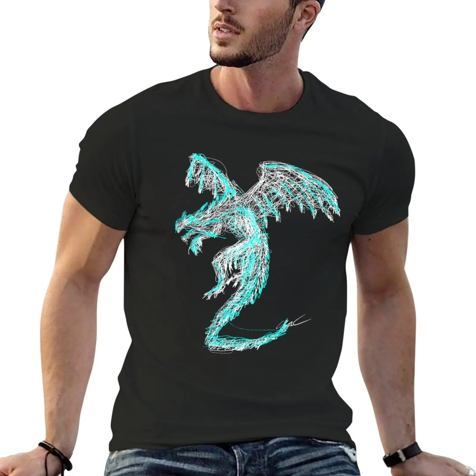 

Mystic White Lightning Dragon Scribble T-Shirt summer tops graphics t shirt fitted t shirts for men