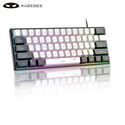 Compact RGB Backlit Wired Keyboard - 60% Layout, 61 Keys, Portable Office Accessory (Black White)
