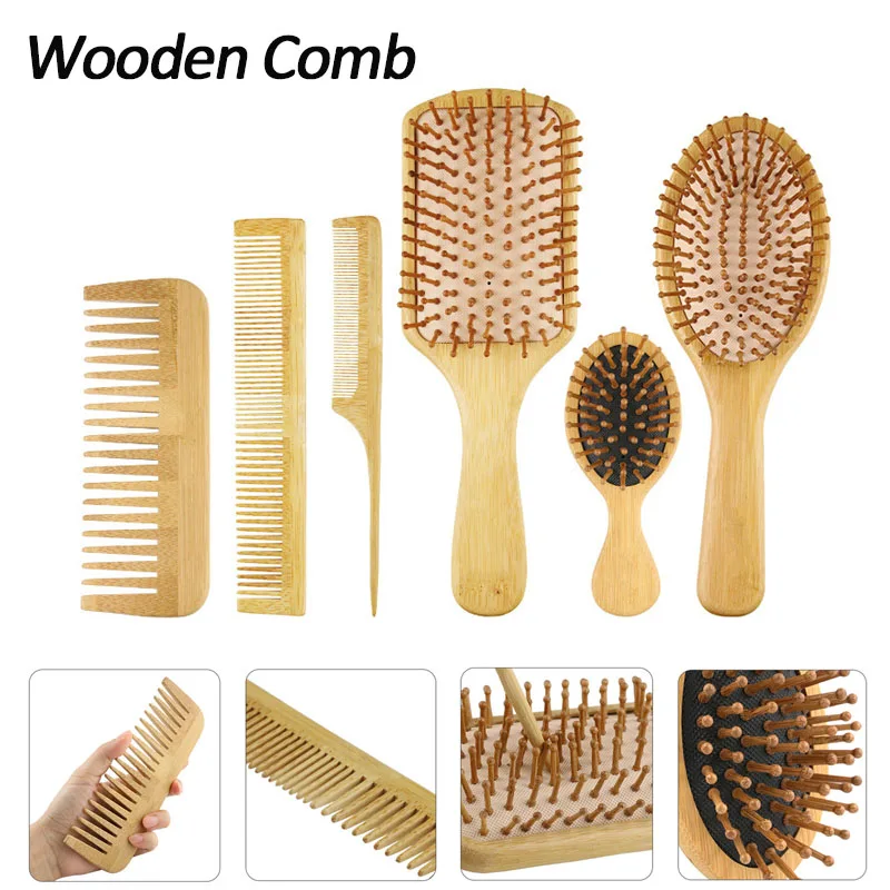 Bamboo Wooden Hair Brush Massage Comb Scalp Massager for Hair Growth