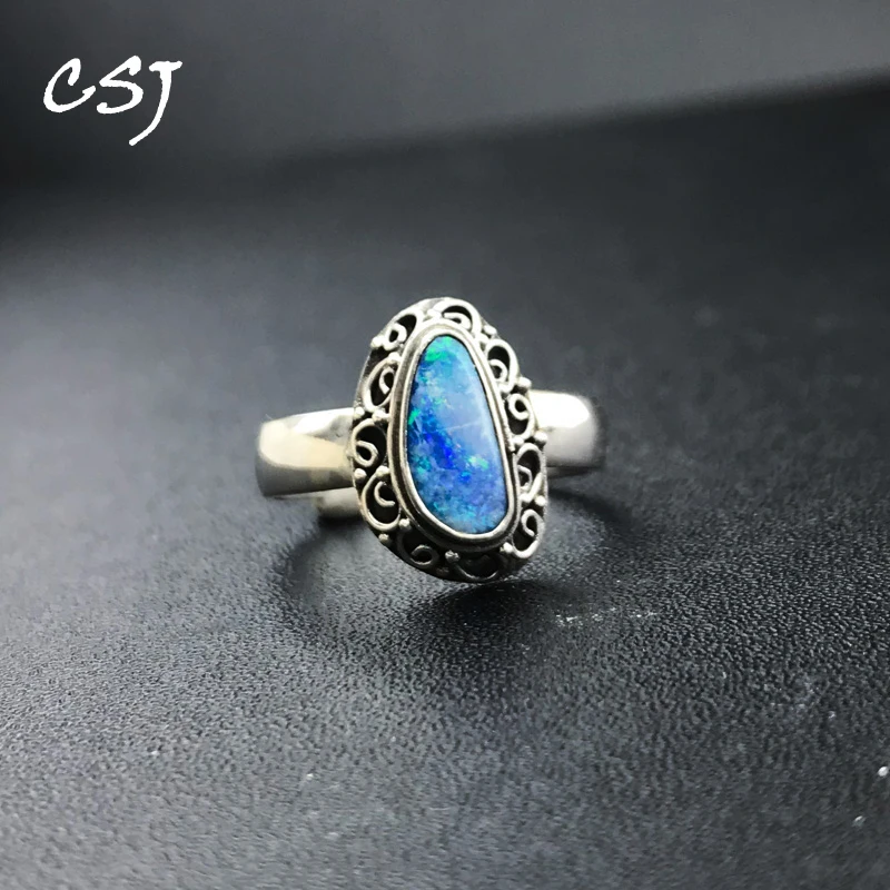 Csj Elegant Natural Opal Rings 925 Sterling Silver Gemstone Origin