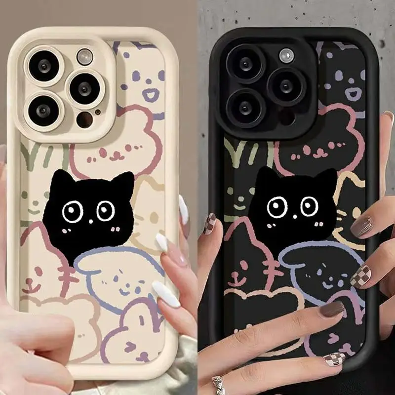 Stylish Cat Design Soft Silicone Phone Case with Textured Lines